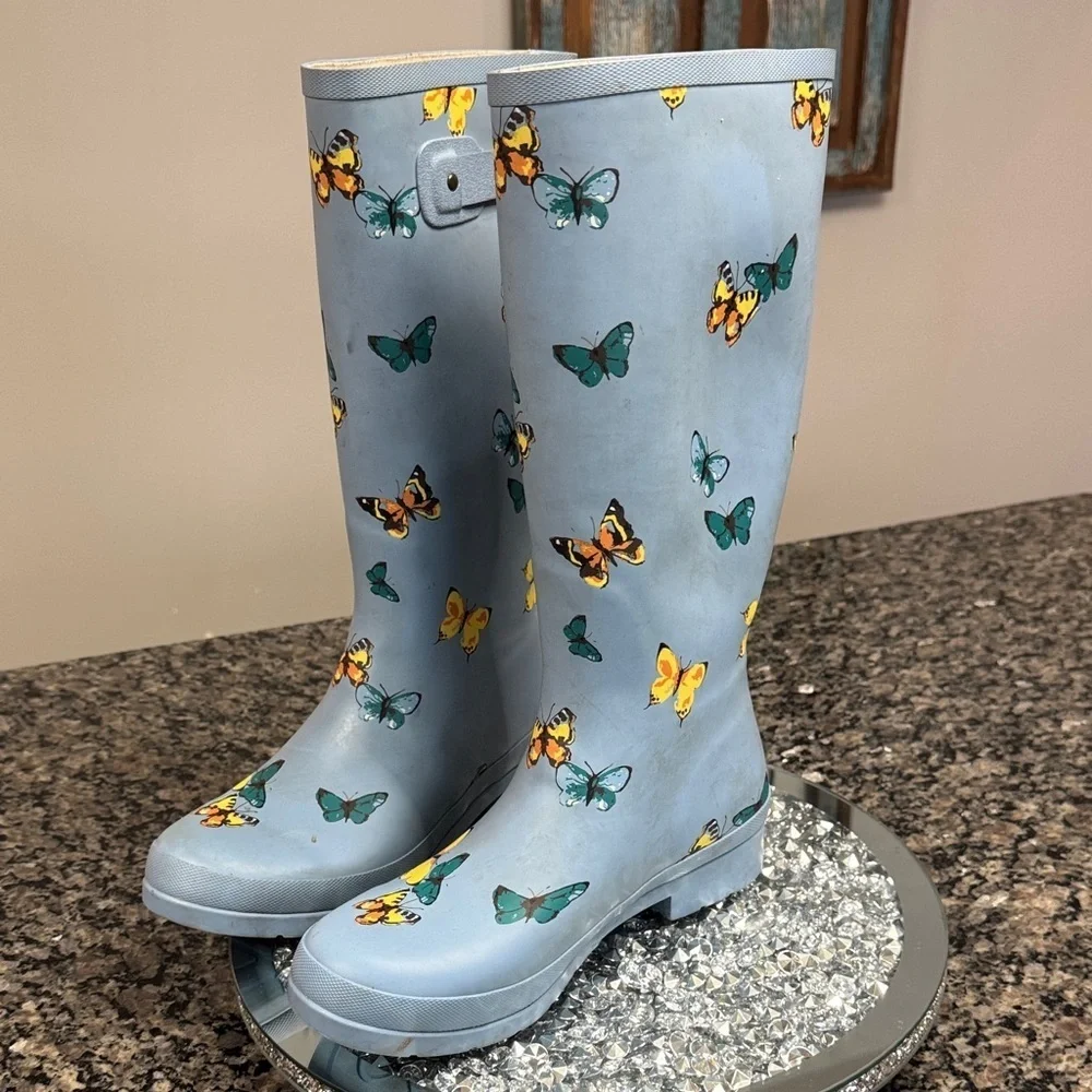 Chooka Light Blue Boots with Butterfly Design